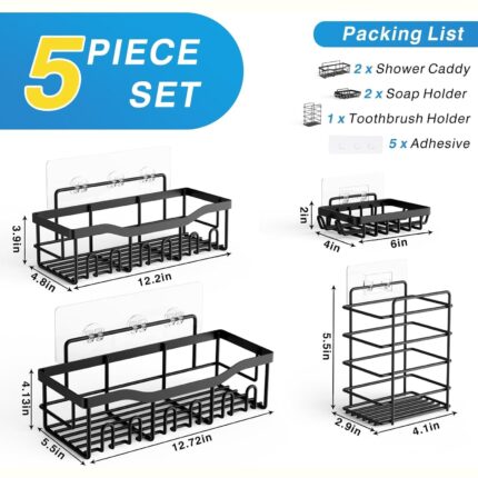 Black Adhesive Shower Caddy Set - Hình 2