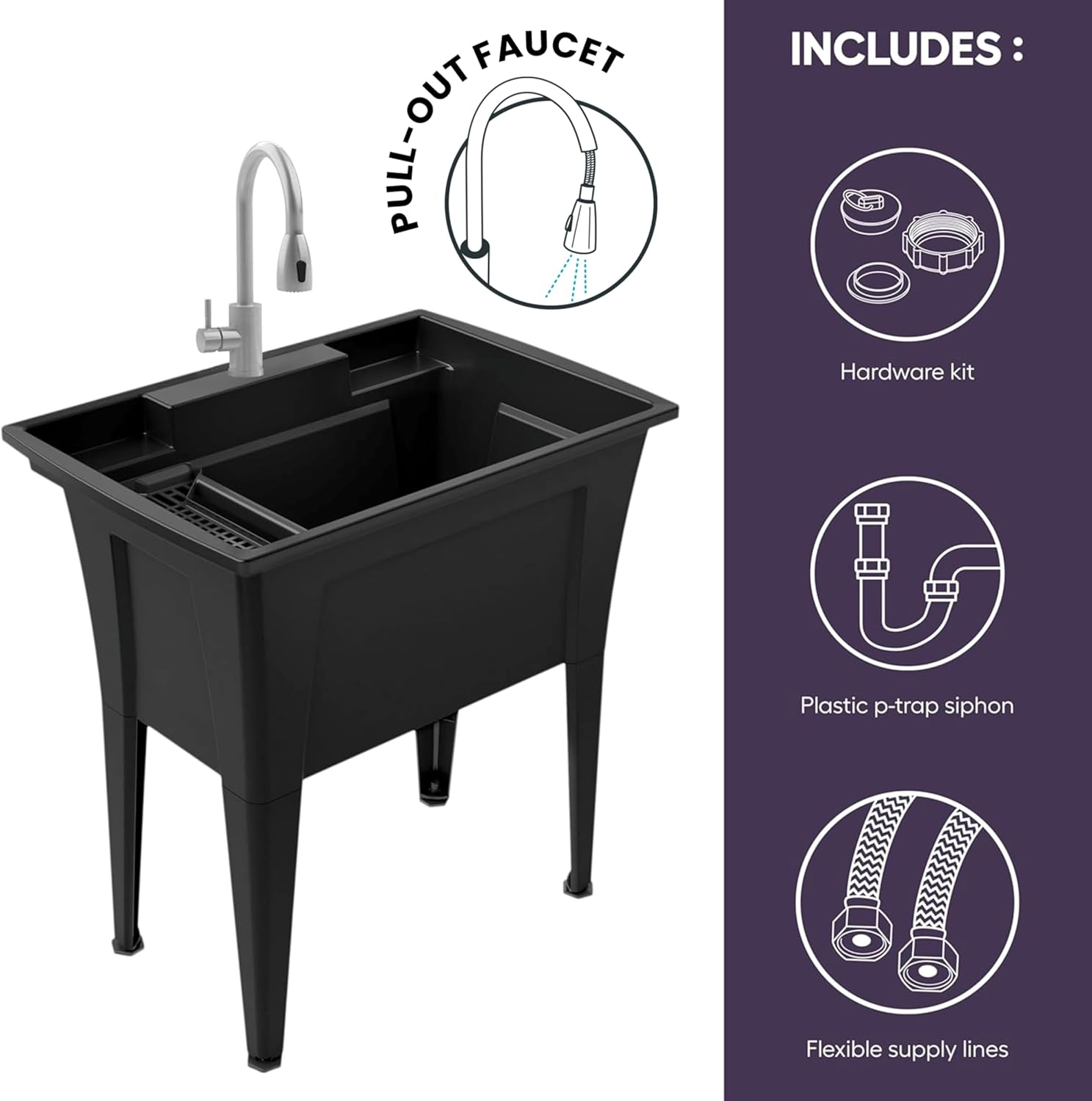 Durable Black Utility Sink - Hình 2