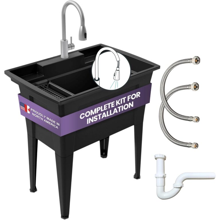 Durable Black Utility Sink with Pull-Out Faucet & Full Kit