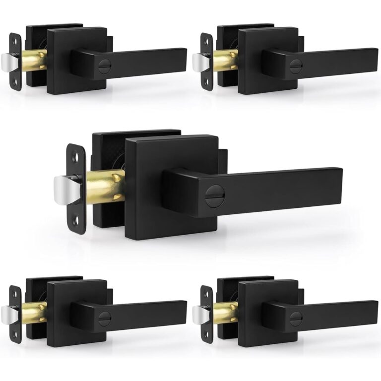 Matte Black Square Privacy Door Levers - 5-Pack Modern for Bedroom &